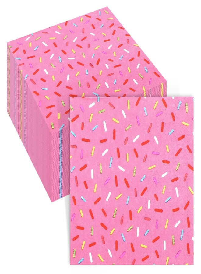 Weekgrat 100 Pcs Sprinkles Napkins 2 Ply Disposable Paper Napkins for Baby Shower Birthday Party Theme Table Decor Supplies (Pink,Donut) - Image 1